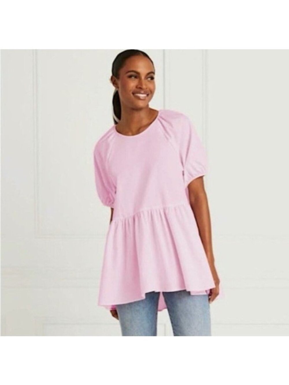Hill House Francesca Top Ballerina Pink L Cotton Puff Sleeve Babydoll Blouse